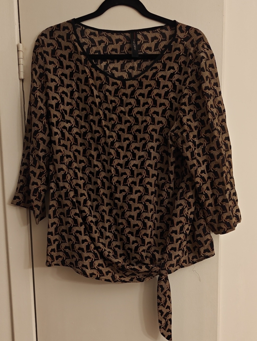 Marc Cain Black & Tan Animal-Print Tie-Hem Blouse